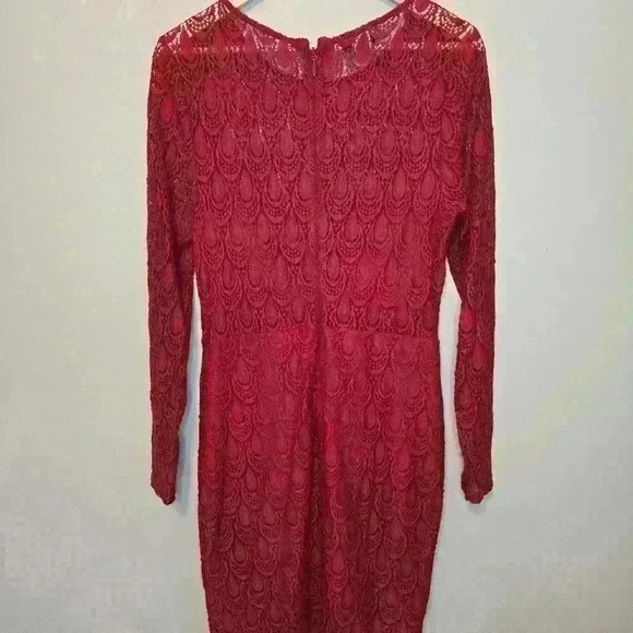 Bebe Red Nylon Lace Bodycon Dress Size XL Party Cocktail - Picture 5 of 11